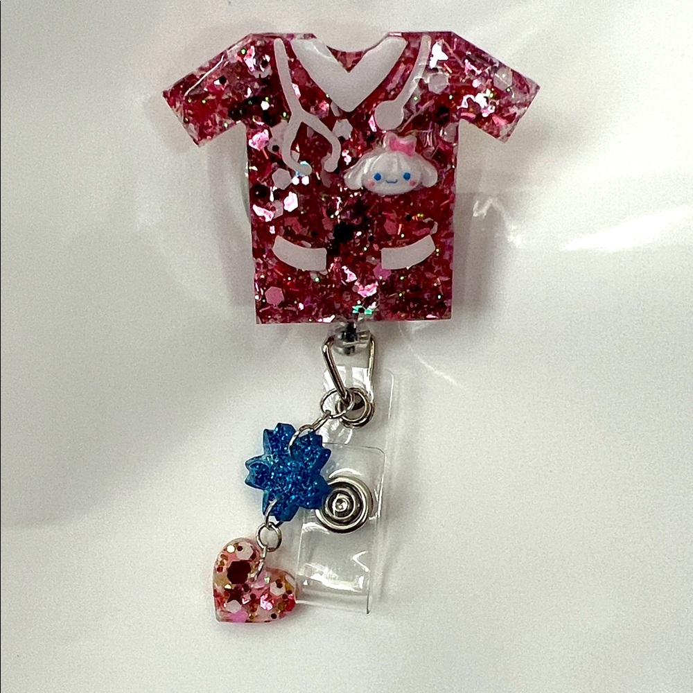 New Cinnamon Pink Glitter Nurse Badge Reel Sanrio friend